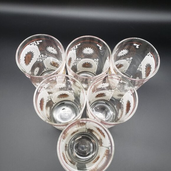 Libbey Frosted Daisy Gold Highball Glass Set 6 Vintage Mid Century Barware - Picture 11 of 14